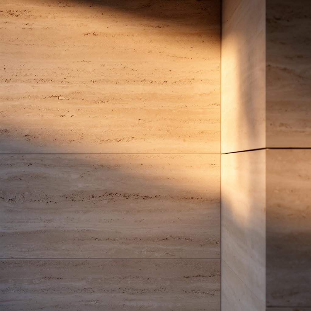 Warm interior stone detail in raking golden hour light.